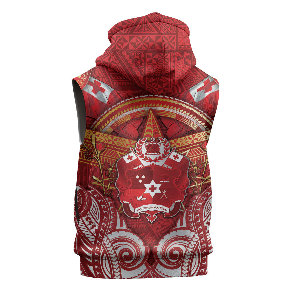 Tonga King's Birthday Sleeveless Zip Hoodie Gold Royal Crown Tribal Patterns