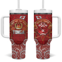Tonga King's Birthday Tumbler With Handle Gold Royal Crown Tribal Patterns