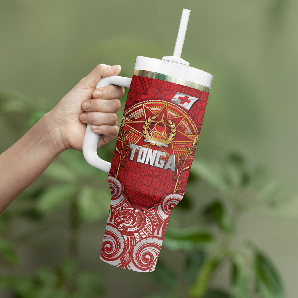 Tonga King's Birthday Tumbler With Handle Gold Royal Crown Tribal Patterns