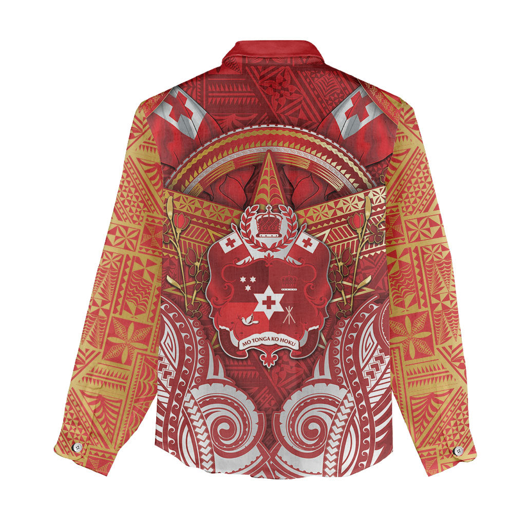 Tonga King's Birthday Women Casual Shirt Gold Royal Crown Tribal Patterns