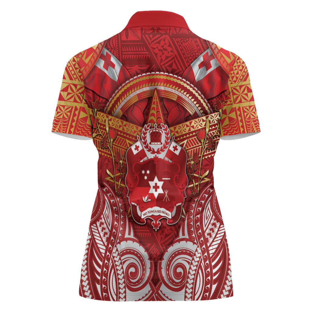 Tonga King's Birthday Women Polo Shirt Gold Royal Crown Tribal Patterns