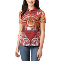 Tonga King's Birthday Women Polo Shirt Gold Royal Crown Tribal Patterns