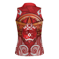Tonga King's Birthday Women Sleeveless Polo Shirt Gold Royal Crown Tribal Patterns