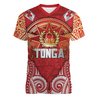 Tonga King's Birthday Women V-Neck T-Shirt Gold Royal Crown Tribal Patterns