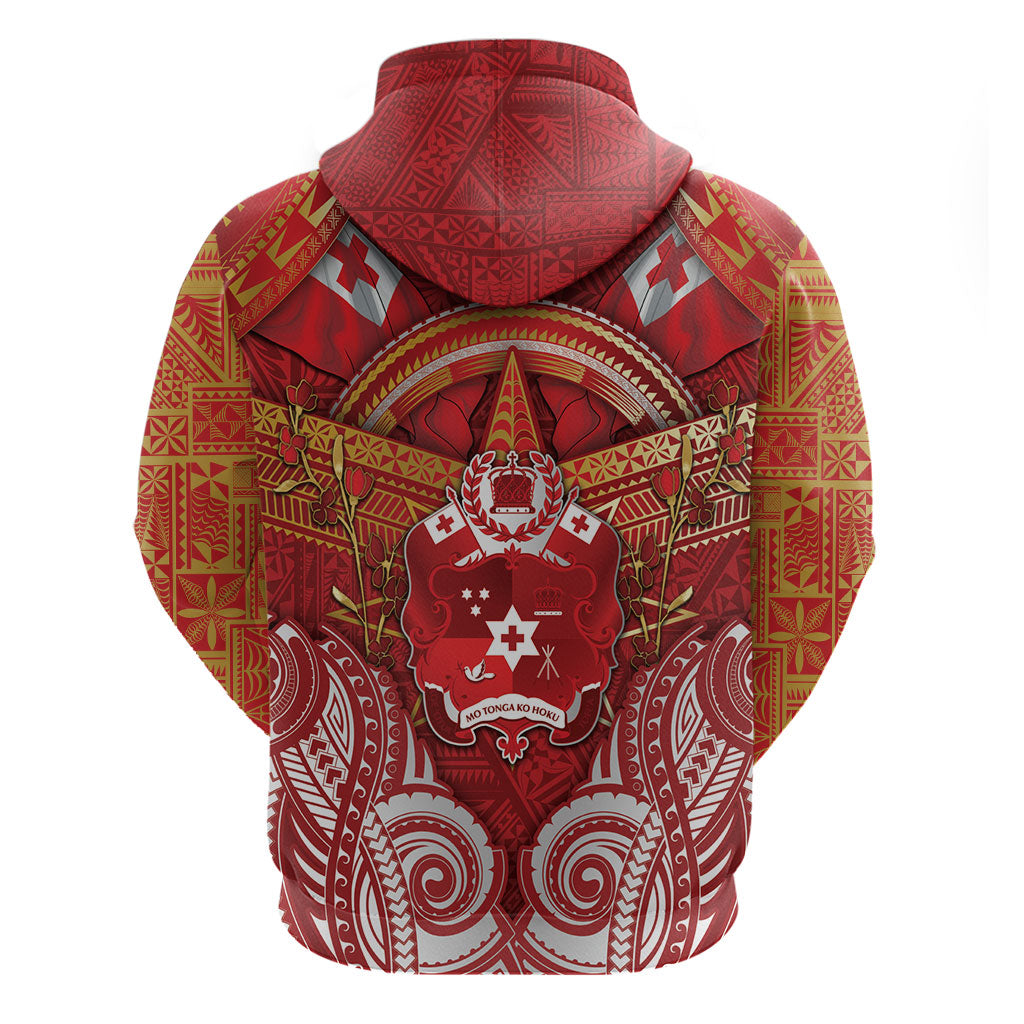 Tonga King's Birthday Zip Hoodie Gold Royal Crown Tribal Patterns