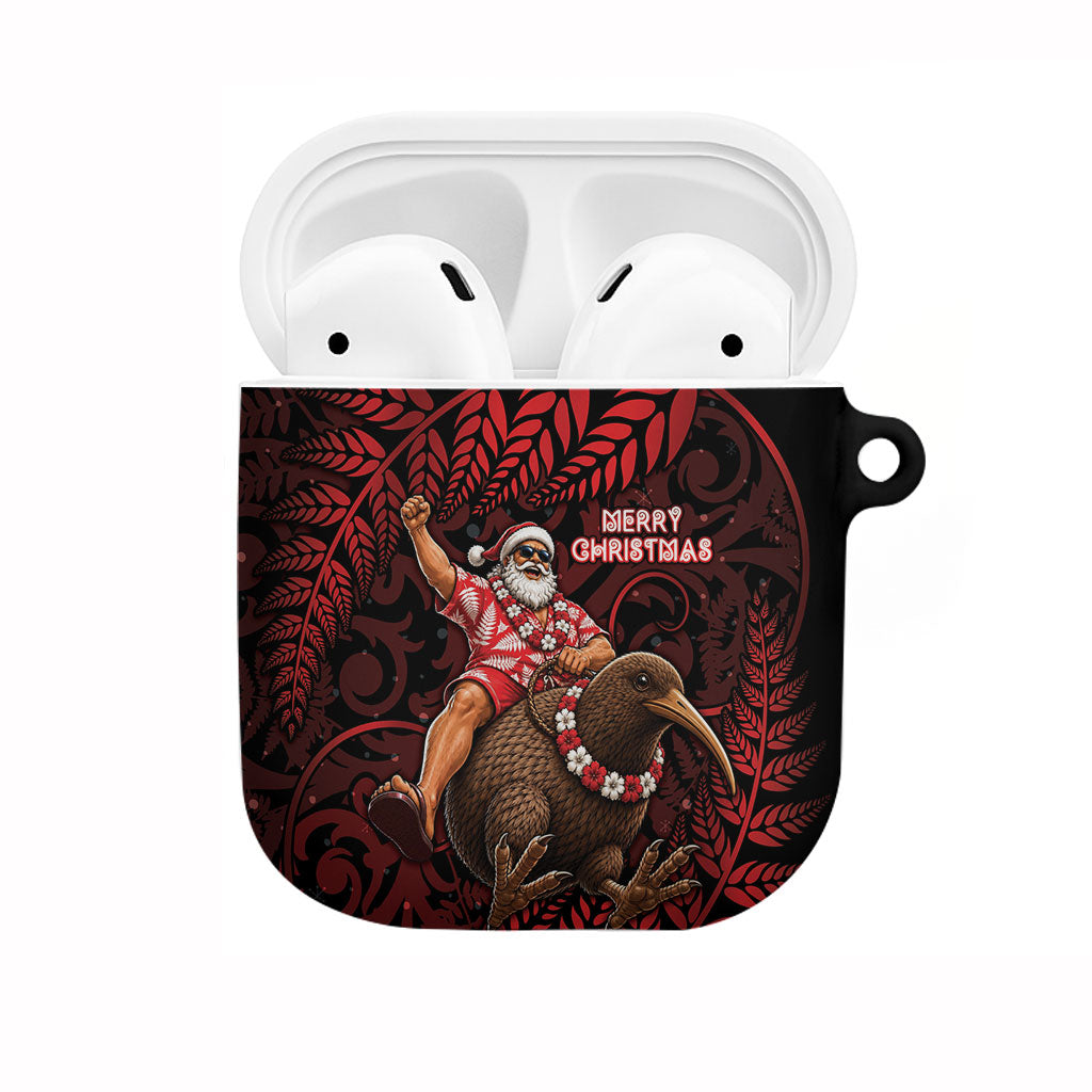 New Zealand Christmas AirPods Case Red Santa Riding Kiwi Bird Silver Fern DT05 Red - Polynesian Pride