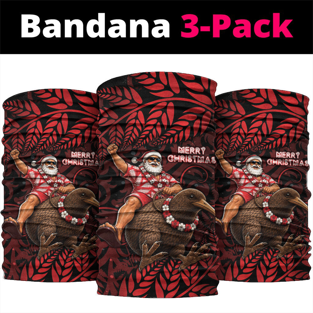 New Zealand Christmas Neck Gaiter Red Santa Riding Kiwi Bird Silver Fern DT05 package One Size: 25*50cm Red - Polynesian Pride