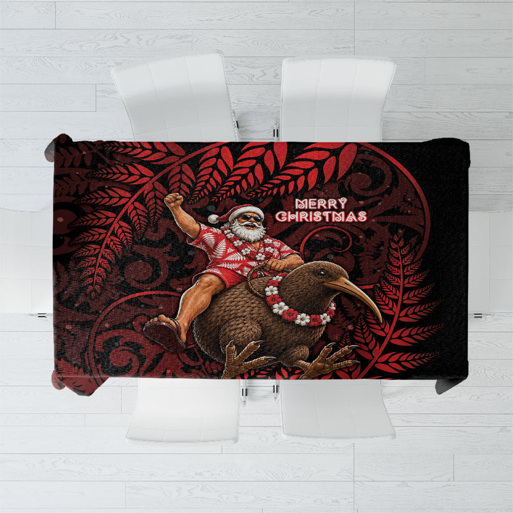 New Zealand Christmas Tablecloth Red Santa Riding Kiwi Bird Silver Fern DT05 Red - Polynesian Pride