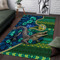 Solomon Islands Independence Day Area Rug Crocodile Hibiscus Tribal Pattern DT05 Green - Polynesian Pride
