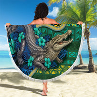 Solomon Islands Independence Day Beach Blanket Crocodile Hibiscus Tribal Pattern DT05 - Polynesian Pride