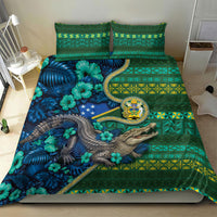 Solomon Islands Independence Day Bedding Set Crocodile Hibiscus Tribal Pattern DT05 - Polynesian Pride