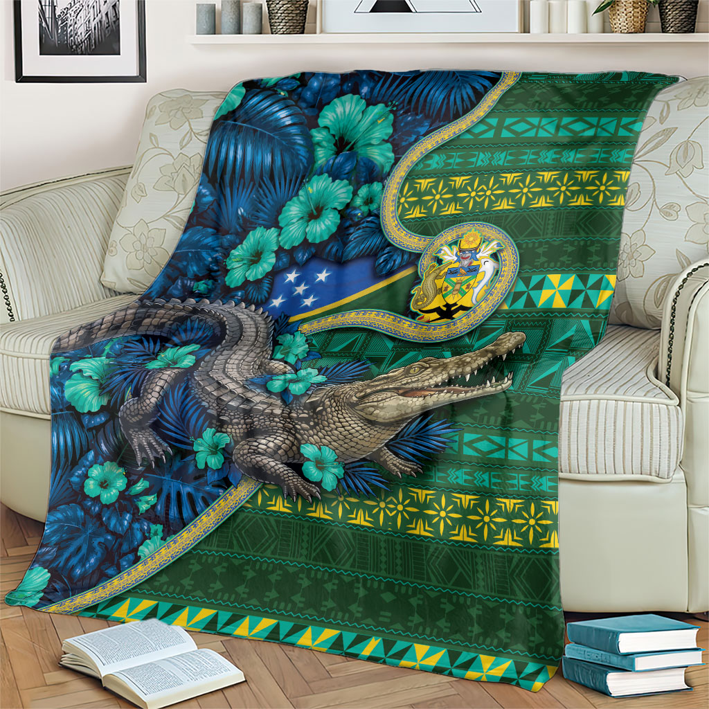 Solomon Islands Independence Day Blanket Crocodile Hibiscus Tribal Pattern DT05 - Polynesian Pride