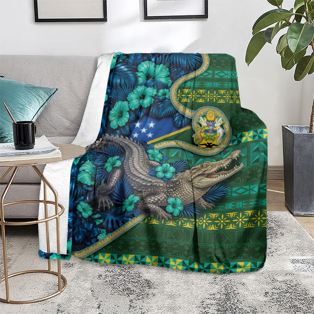 Solomon Islands Independence Day Blanket Crocodile Hibiscus Tribal Pattern DT05 - Polynesian Pride