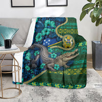 Solomon Islands Independence Day Blanket Crocodile Hibiscus Tribal Pattern DT05 - Polynesian Pride