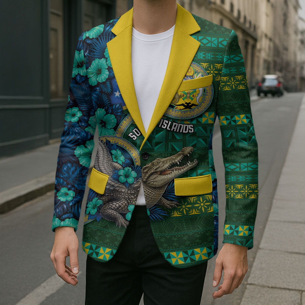 Personalised Solomon Islands Independence Day Blazer Crocodile Hibiscus Tribal Pattern DT05 - Polynesian Pride