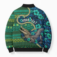 Personalised Solomon Islands Independence Day Bomber Puffer Jacket Crocodile Hibiscus Tribal Pattern DT05 - Polynesian Pride