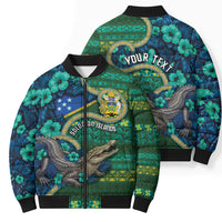Personalised Solomon Islands Independence Day Bomber Puffer Jacket Crocodile Hibiscus Tribal Pattern DT05 - Polynesian Pride