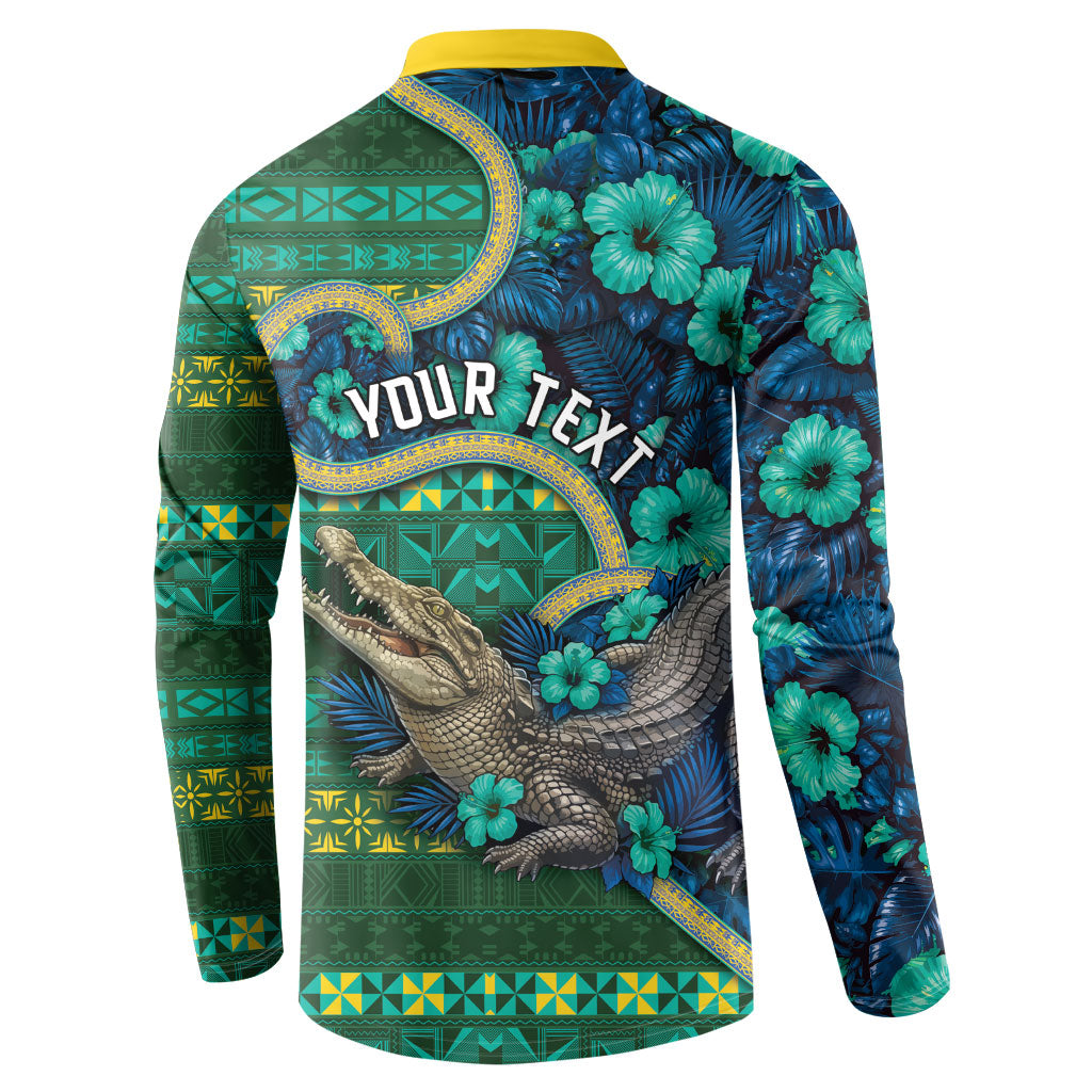 Personalised Solomon Islands Independence Day Button Sweatshirt Crocodile Hibiscus Tribal Pattern DT05 - Polynesian Pride