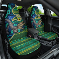 Solomon Islands Independence Day Car Seat Cover Crocodile Hibiscus Tribal Pattern DT05 One Size Green - Polynesian Pride