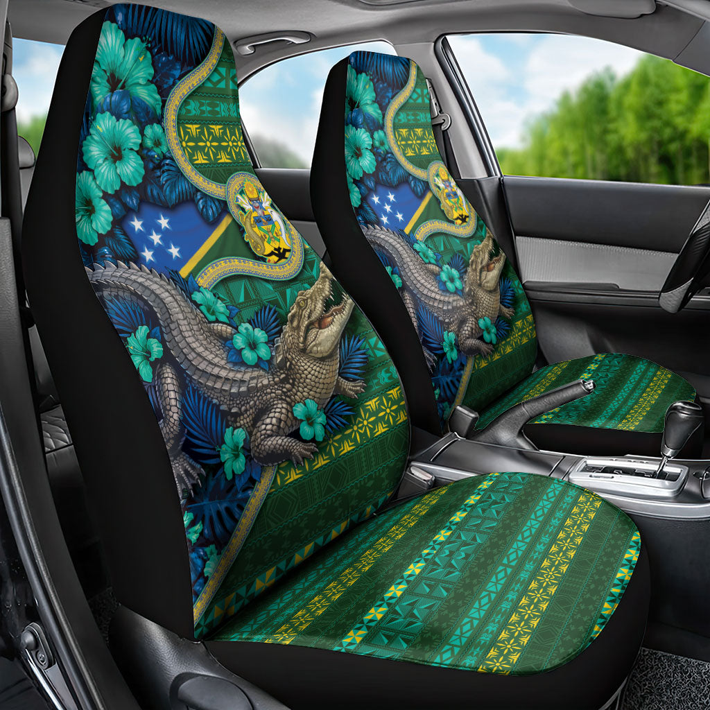 Solomon Islands Independence Day Car Seat Cover Crocodile Hibiscus Tribal Pattern DT05 - Polynesian Pride