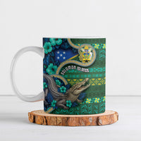 Personalised Solomon Islands Independence Day Ceramic Mug Crocodile Hibiscus Tribal Pattern DT05 Green - Polynesian Pride