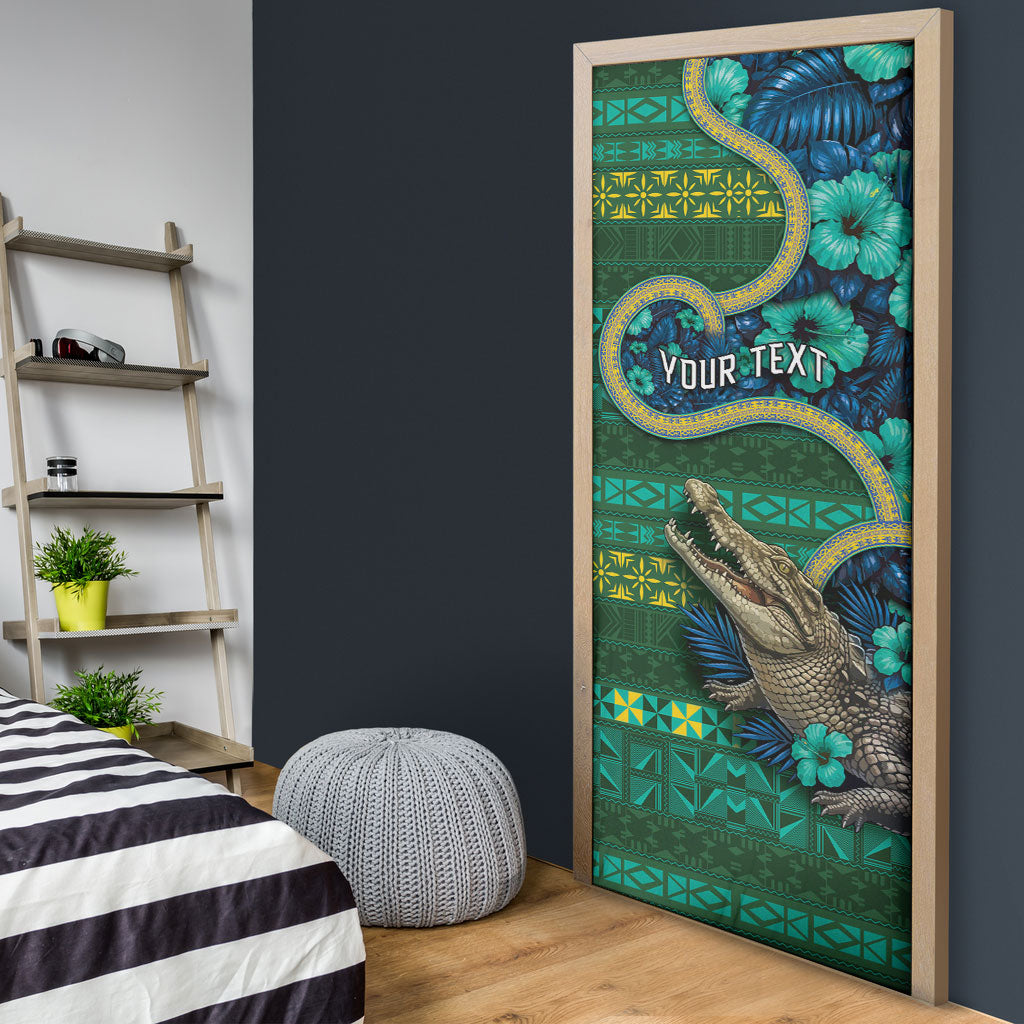 Personalised Solomon Islands Independence Day Door Cover Crocodile Hibiscus Tribal Pattern DT05 - Polynesian Pride