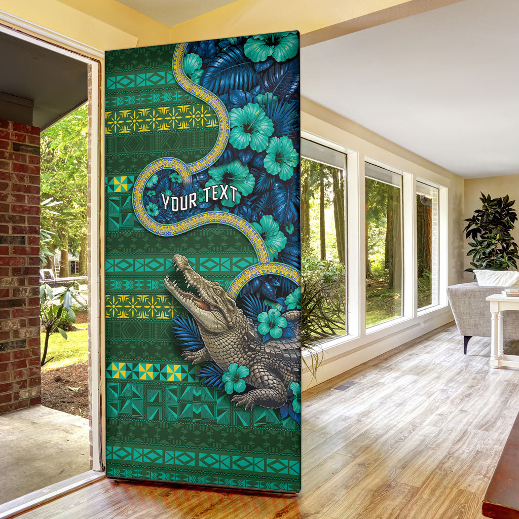 Personalised Solomon Islands Independence Day Door Cover Crocodile Hibiscus Tribal Pattern DT05 - Polynesian Pride