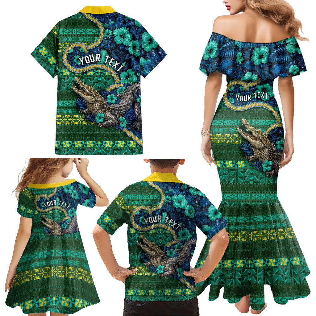 Personalised Solomon Islands Independence Day Family Matching Mermaid Dress and Hawaiian Shirt Crocodile Hibiscus Tribal Pattern DT05 - Polynesian Pride