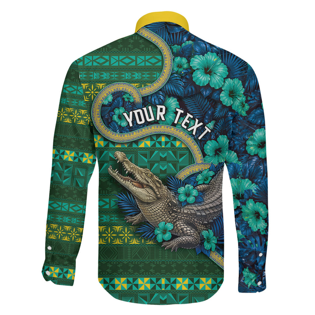 Personalised Solomon Islands Independence Day Family Matching Off The Shoulder Long Sleeve Dress and Hawaiian Shirt Crocodile Hibiscus Tribal Pattern DT05 - Polynesian Pride
