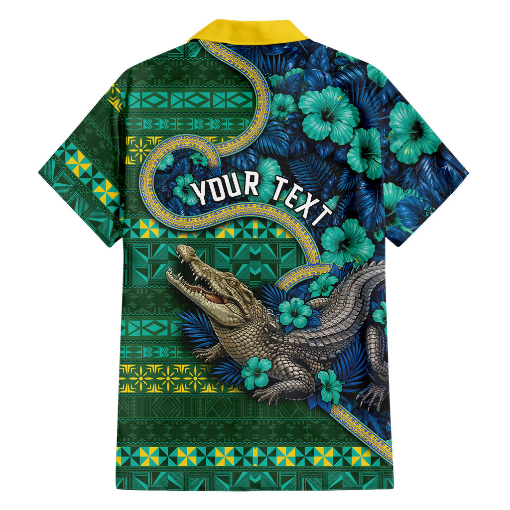 Personalised Solomon Islands Independence Day Family Matching Puletasi and Hawaiian Shirt Crocodile Hibiscus Tribal Pattern