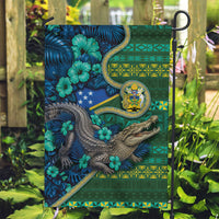 Solomon Islands Independence Day Garden Flag Crocodile Hibiscus Tribal Pattern DT05 Garden Flag Green - Polynesian Pride