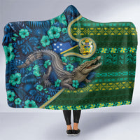 Solomon Islands Independence Day Hooded Blanket Crocodile Hibiscus Tribal Pattern DT05 One Size Green - Polynesian Pride