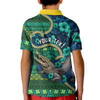 Personalised Solomon Islands Independence Day Kid Polo Shirt Crocodile Hibiscus Tribal Pattern