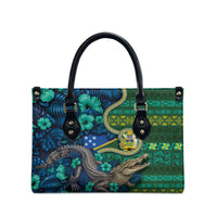 Solomon Islands Independence Day Leather Bag Crocodile Hibiscus Tribal Pattern DT05 - Polynesian Pride