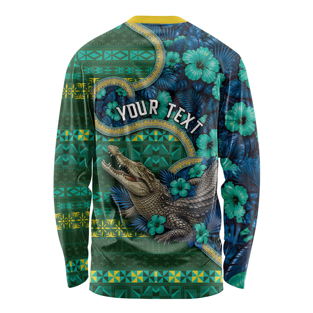 Personalised Solomon Islands Independence Day Long Sleeve Shirt Crocodile Hibiscus Tribal Pattern