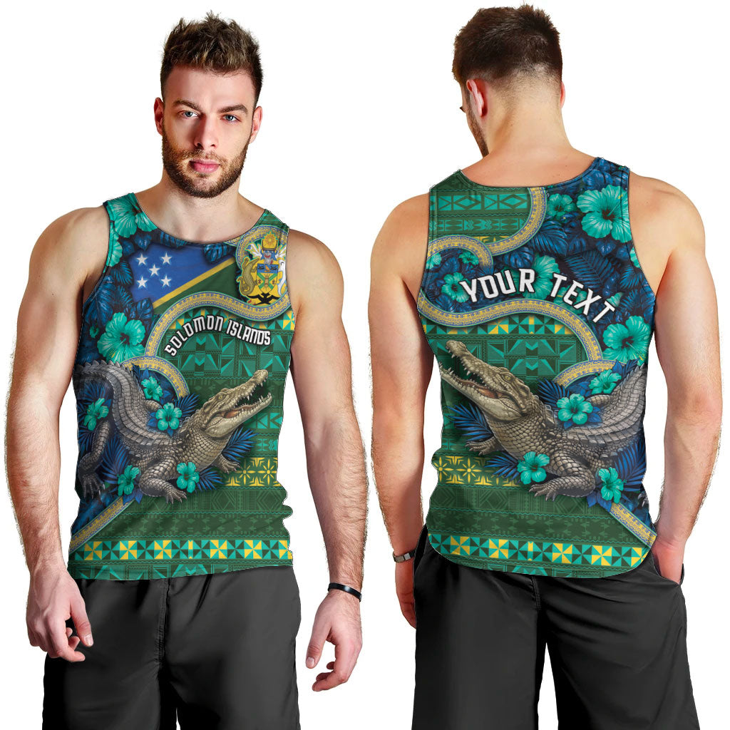 Personalised Solomon Islands Independence Day Men Tank Top Crocodile Hibiscus Tribal Pattern DT05 - Polynesian Pride