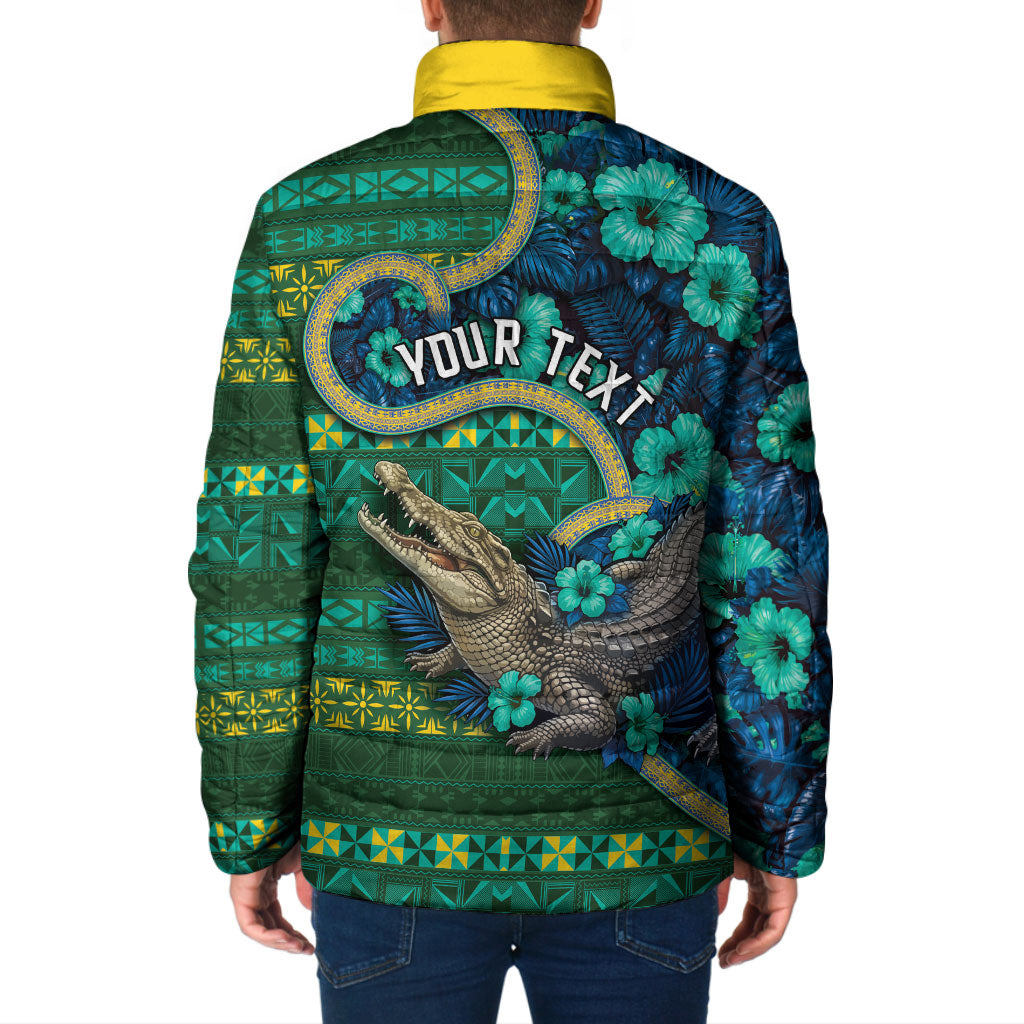 Personalised Solomon Islands Independence Day Padded Jacket Crocodile Hibiscus Tribal Pattern DT05 - Polynesian Pride