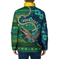 Personalised Solomon Islands Independence Day Padded Jacket Crocodile Hibiscus Tribal Pattern DT05 - Polynesian Pride