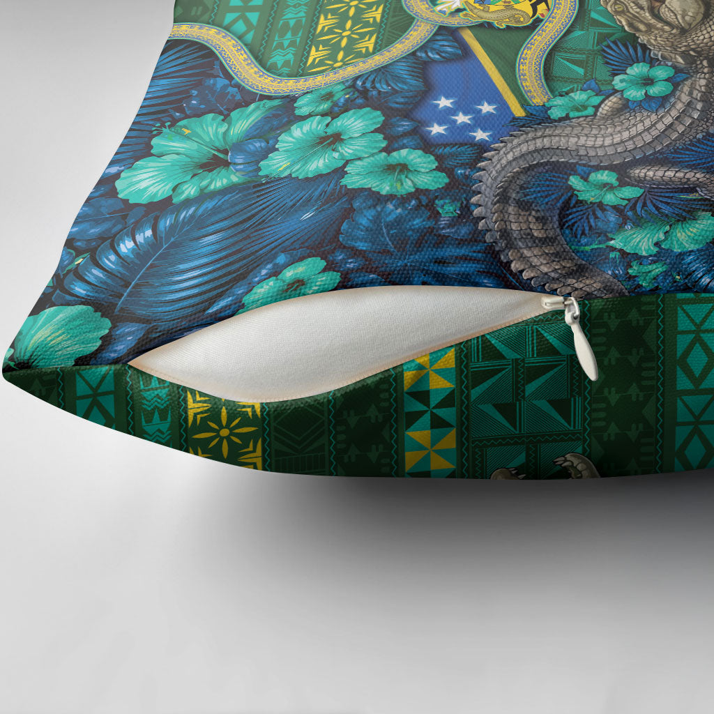 Solomon Islands Independence Day Pillow Cover Crocodile Hibiscus Tribal Pattern DT05 - Polynesian Pride