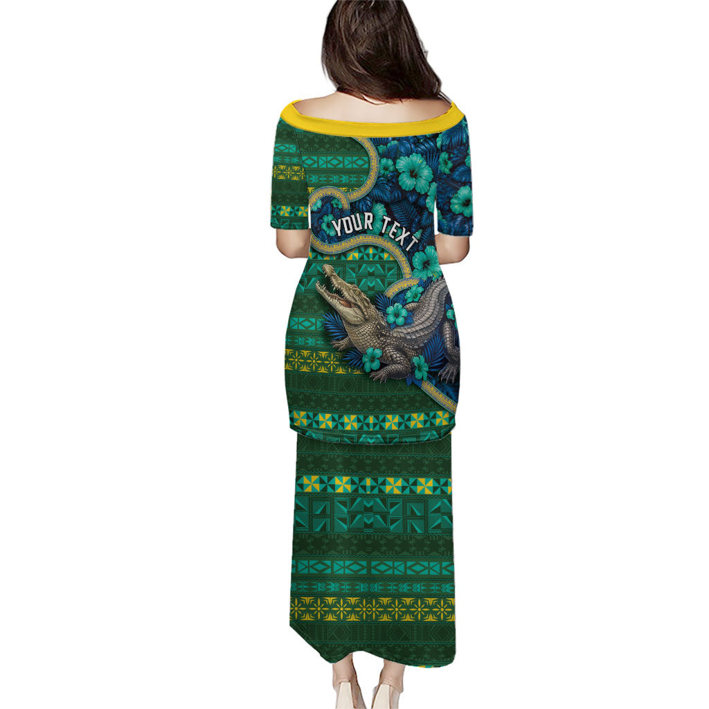 Personalised Solomon Islands Independence Day Puletasi Crocodile Hibiscus Tribal Pattern DT05 - Polynesian Pride
