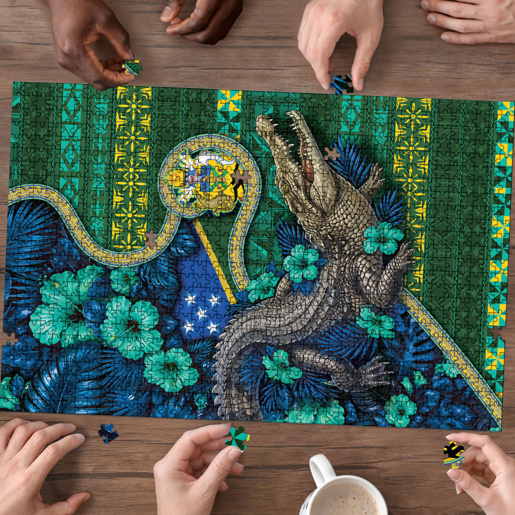 Solomon Islands Independence Day Puzzle Crocodile Hibiscus Tribal Pattern DT05 - Polynesian Pride