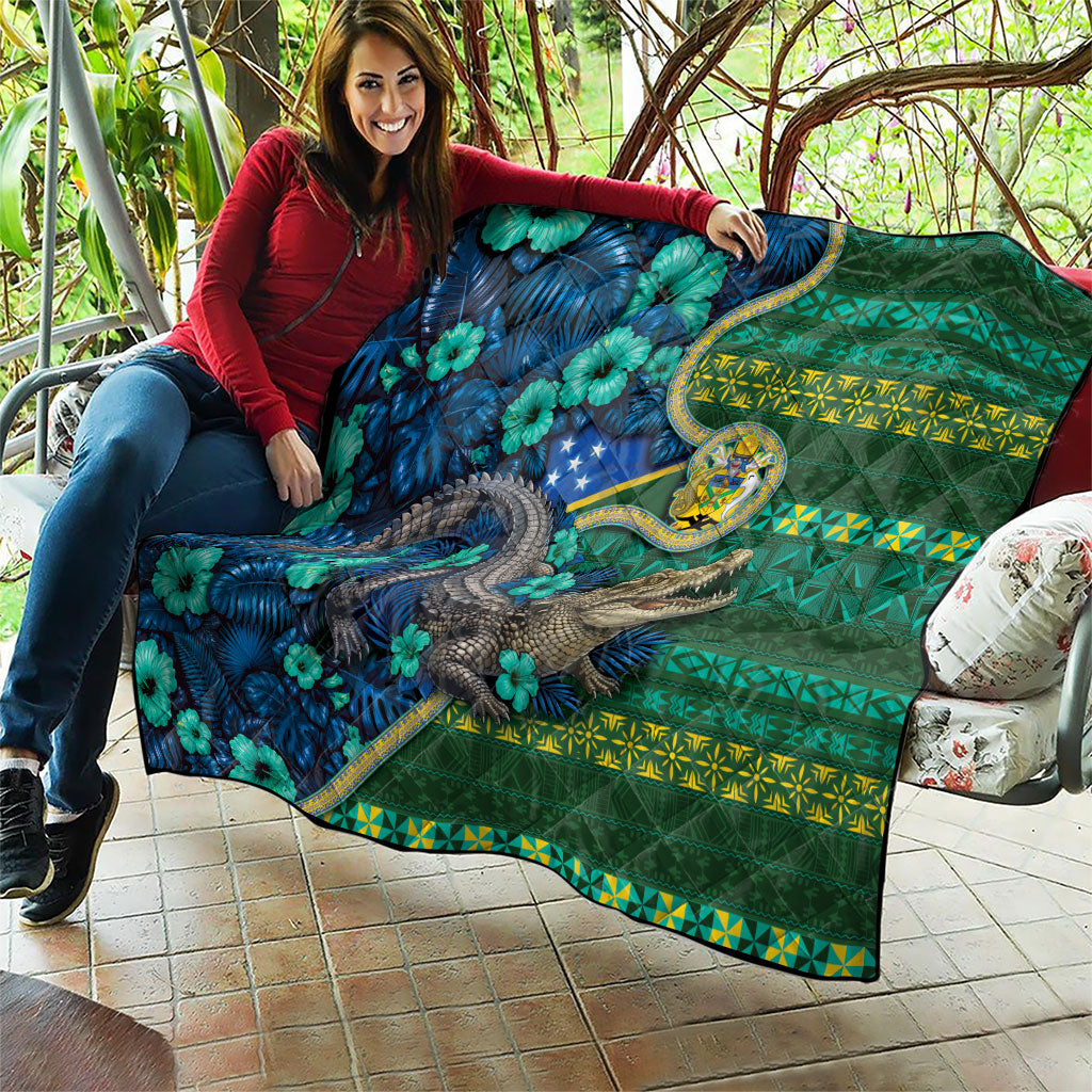 Solomon Islands Independence Day Quilt Crocodile Hibiscus Tribal Pattern DT05 - Polynesian Pride