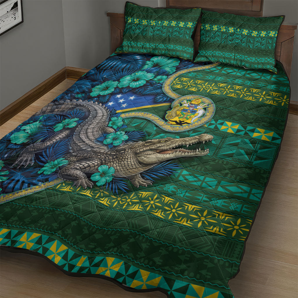 Solomon Islands Independence Day Quilt Bed Set Crocodile Hibiscus Tribal Pattern DT05 - Polynesian Pride
