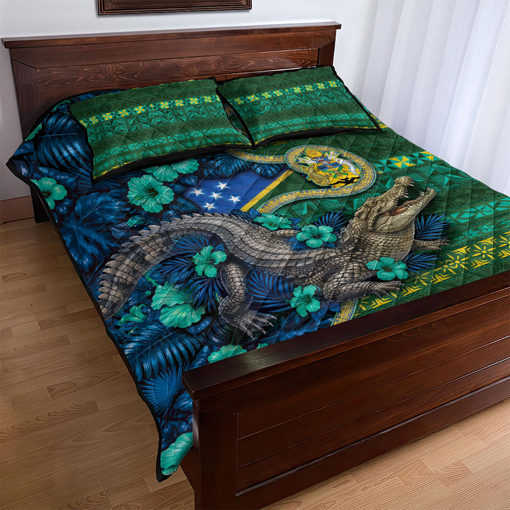 Solomon Islands Independence Day Quilt Bed Set Crocodile Hibiscus Tribal Pattern DT05 - Polynesian Pride