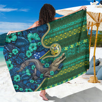 Solomon Islands Independence Day Sarong Crocodile Hibiscus Tribal Pattern DT05 One Size 44 x 66 inches Green - Polynesian Pride