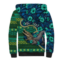 Personalised Solomon Islands Independence Day Sherpa Hoodie Crocodile Hibiscus Tribal Pattern