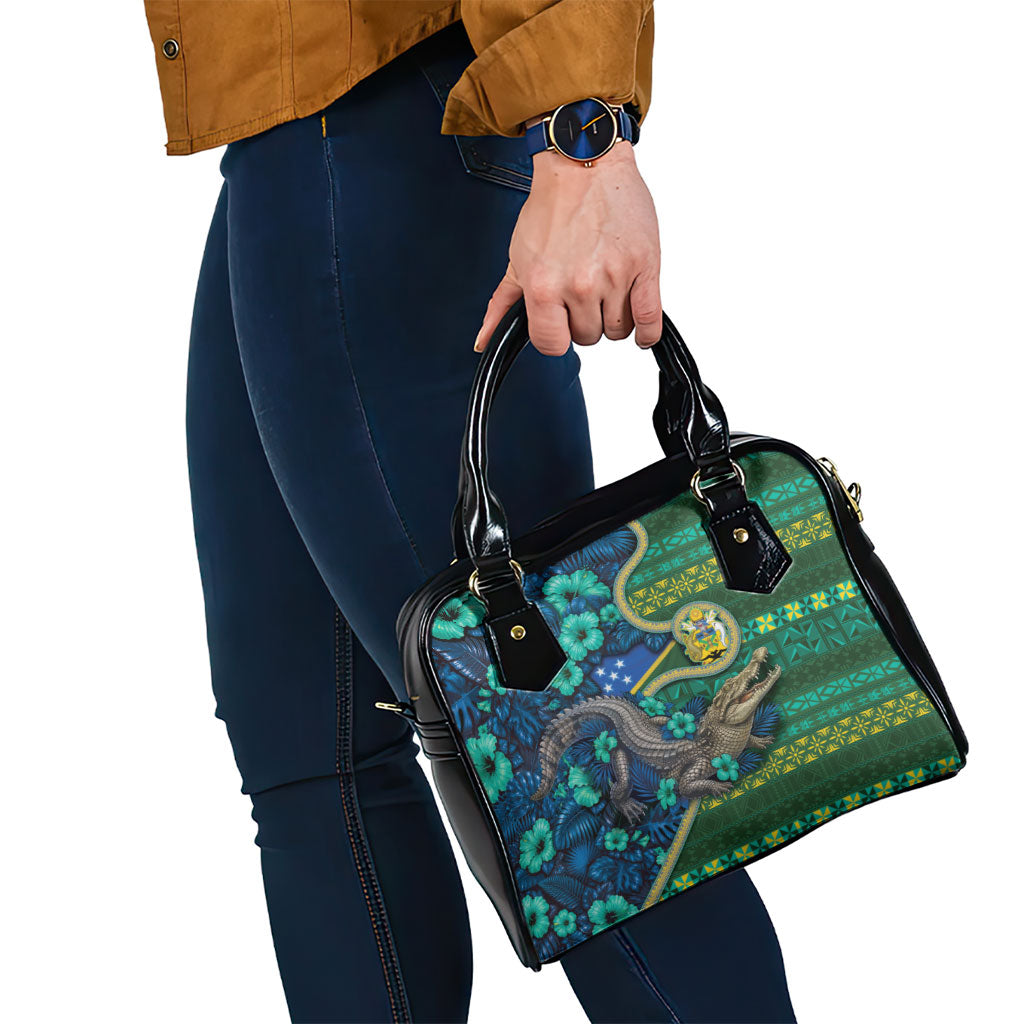 Solomon Islands Independence Day Shoulder Handbag Crocodile Hibiscus Tribal Pattern DT05 - Polynesian Pride