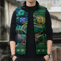 Personalised Solomon Islands Independence Day Sleeveless Puffer Jacket Crocodile Hibiscus Tribal Pattern DT05 - Polynesian Pride
