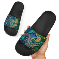 Solomon Islands Independence Day Slide Sandals Crocodile Hibiscus Tribal Pattern DT05 - Polynesian Pride