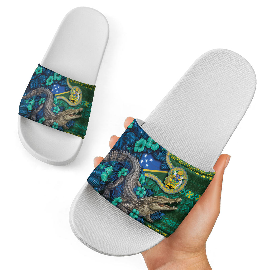 Solomon Islands Independence Day Slide Sandals Crocodile Hibiscus Tribal Pattern DT05 - Polynesian Pride